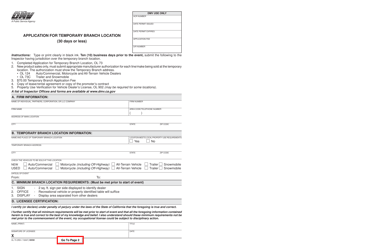 Form OL73 &quot;Application for Temporary Branch Location (30 Days or Less)&quot; - California