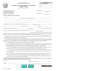 Form OL704B Traffic Violator School (Tvs) Owner Surety Bond - California