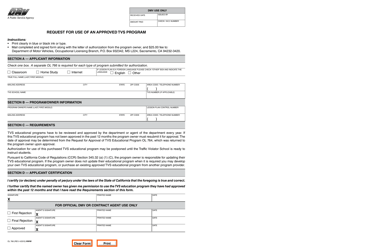 Document preview: Form OL766 Request for Use of an Approved Tvs Program - California