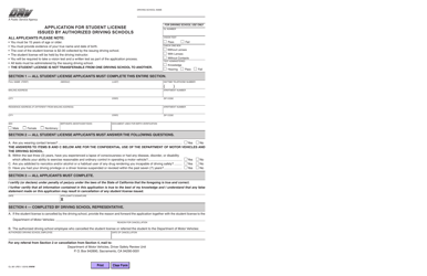 Document preview: Form OL801 Application for Student License Issued by Authorized Driving Schools - California
