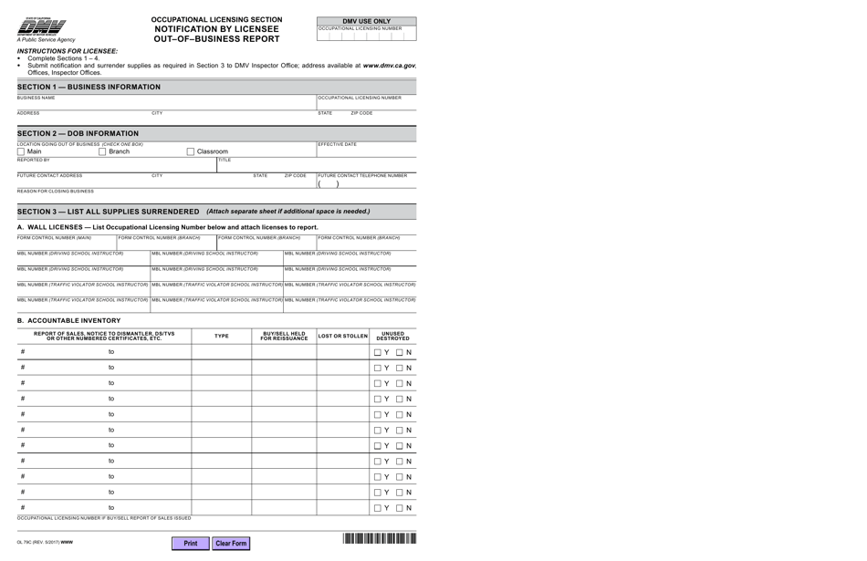 Form OL79C Notification by Licensee out-Of-Business Report - California, Page 1