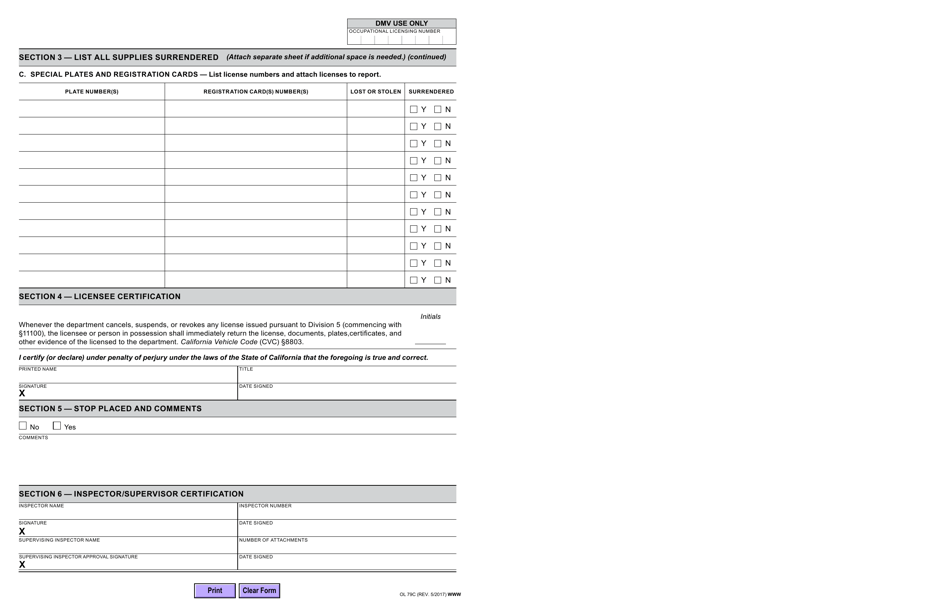 Form OL79C Notification by Licensee out-Of-Business Report - California, Page 2