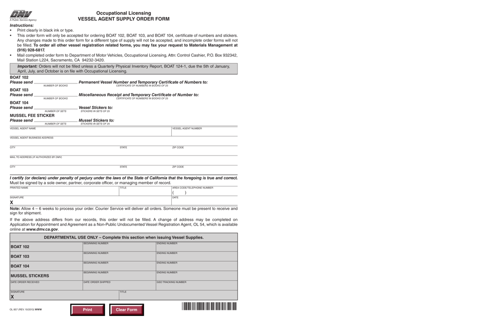 Form OL857  Printable Pdf