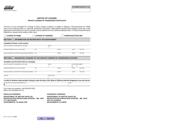 Document preview: Form REG1301 Notice of Change - Private Carrier of Passengers Certificate - California