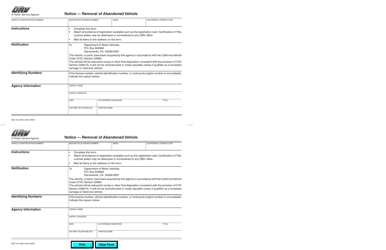 Document preview: Form REG104 Notice - Removal of Abandoned Vehicle - California