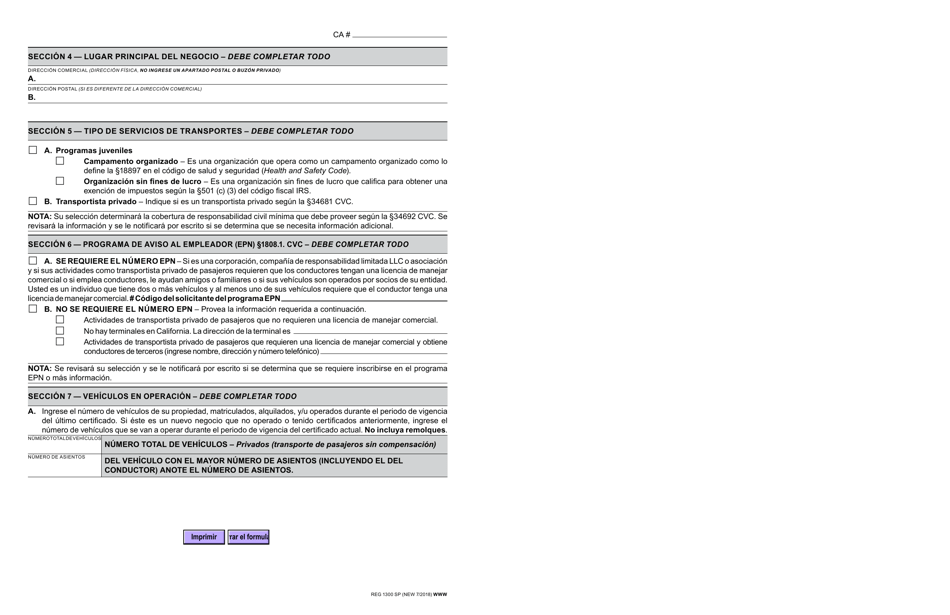 Formulario REG1300 SP Solicitud Del Certificado De Transportista Privado De Pasajeros - California (Spanish), Page 5