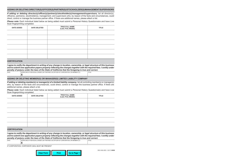 Form REG4026 Application for Changes - Business Partner Automation Program - California, Page 2