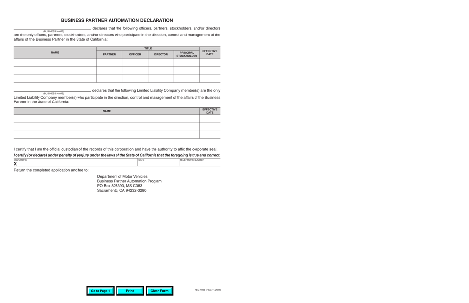 Form REG4025 Business Partner Automation Application - Second-Line Business Partner - California, Page 2
