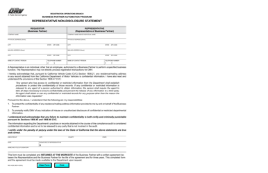 Document preview: Form REG4028 Representative Non-disclosure Statement - Business Partner Automation Program - California