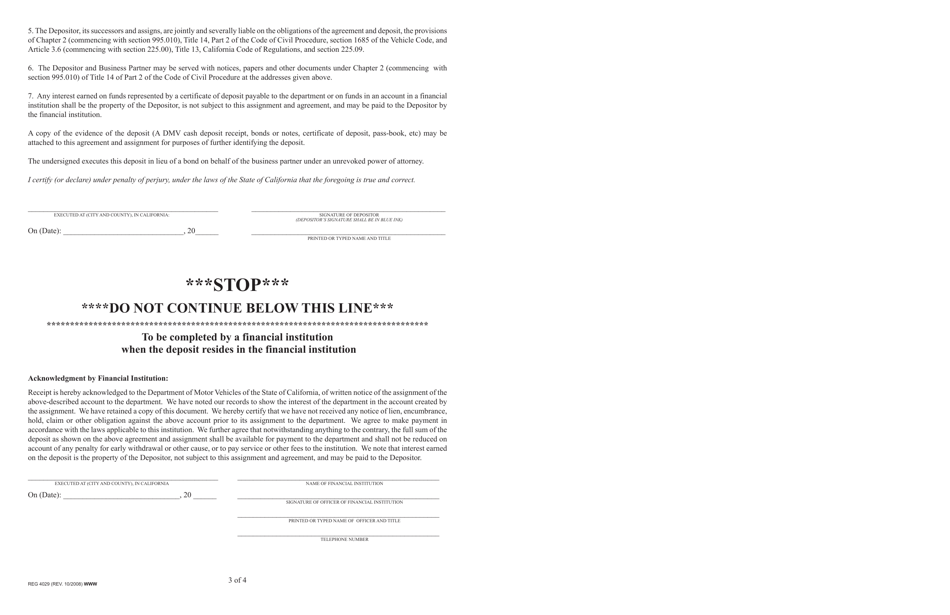Form REG4029 Business Partner Deposit Agreement and Assignment - California, Page 3