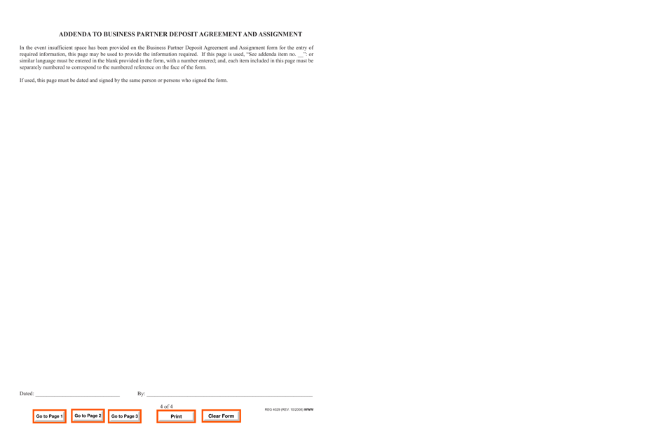 Form REG4029 Business Partner Deposit Agreement and Assignment - California, Page 4