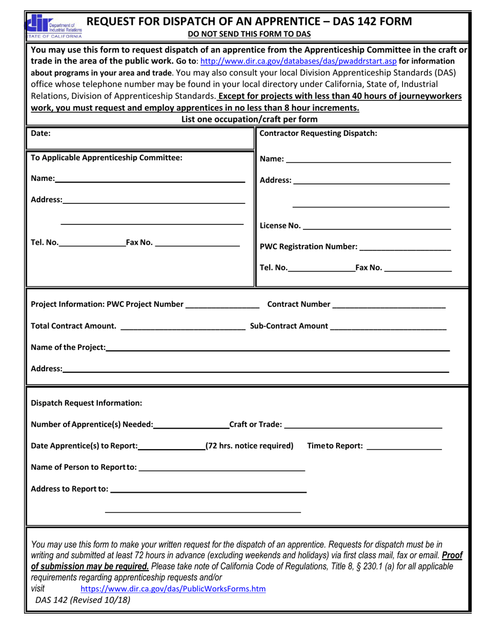 Form DAS142 - Fill Out, Sign Online and Download Fillable PDF ...