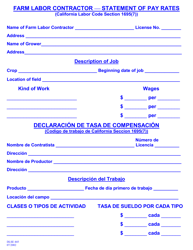 Document preview: Form DLSE445 Farm Labor Contractor - Statement of Pay Rates - California (English/Spanish)