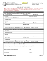 Document preview: Form 100 Oshab Appeal Form - California
