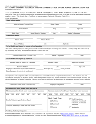 Document preview: CDE Form B1-1 Statement of Intent to Employ a Minor and Request for a Work Permit - Certificate of Age - California