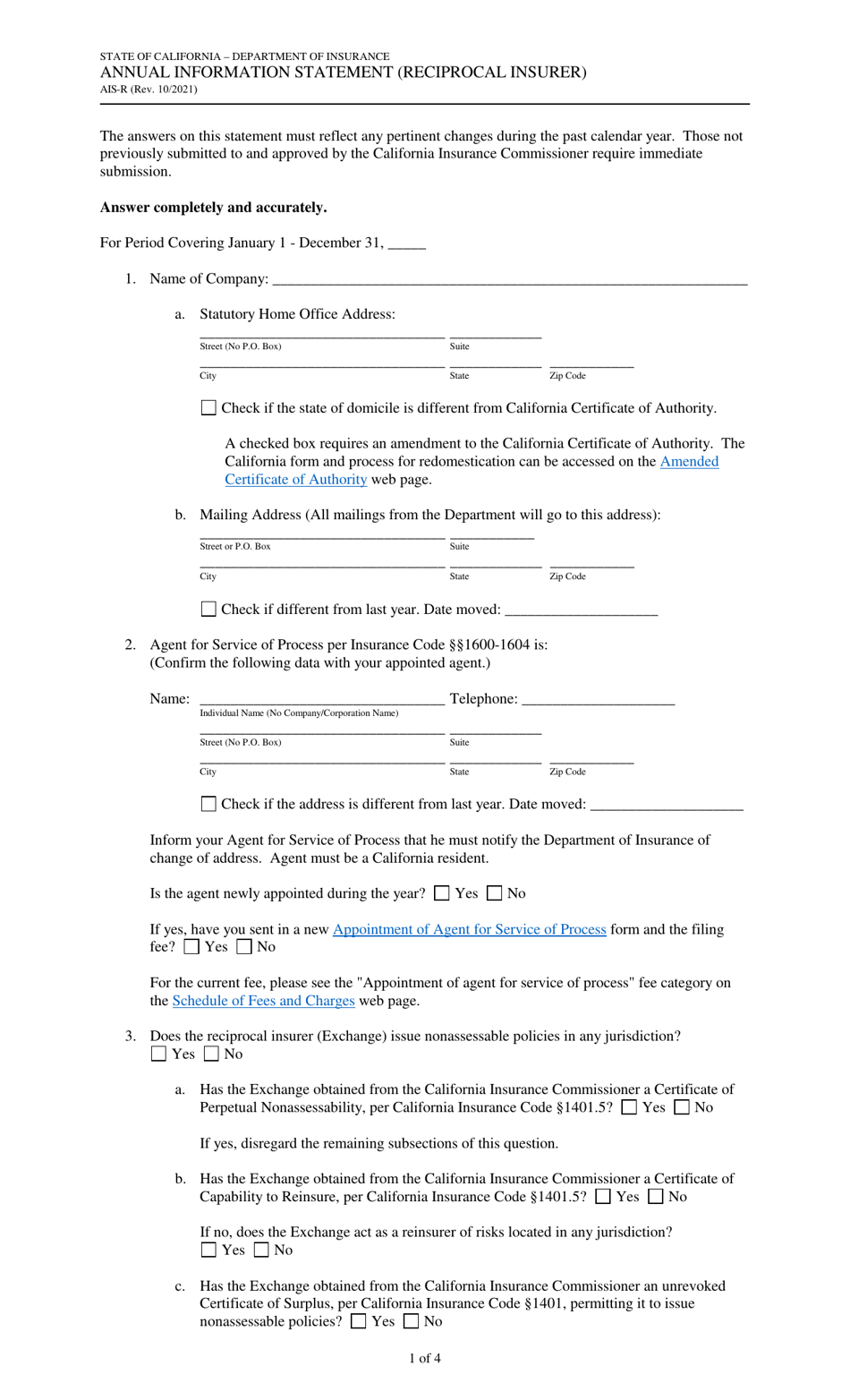 Form AIS-R - Fill Out, Sign Online and Download Fillable PDF ...