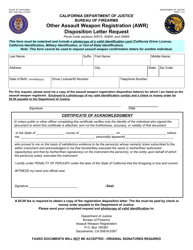 Document preview: Form BOF1040 Other Assault Weapon Registration (Awr) Disposition Letter Request - California