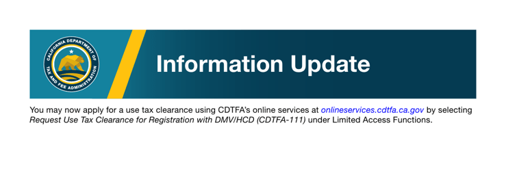 Form CDTFA-106 Vehicle/Vessel Use Tax Clearance Request - California