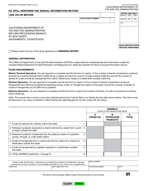 Form CDTFA-501-IR  Printable Pdf