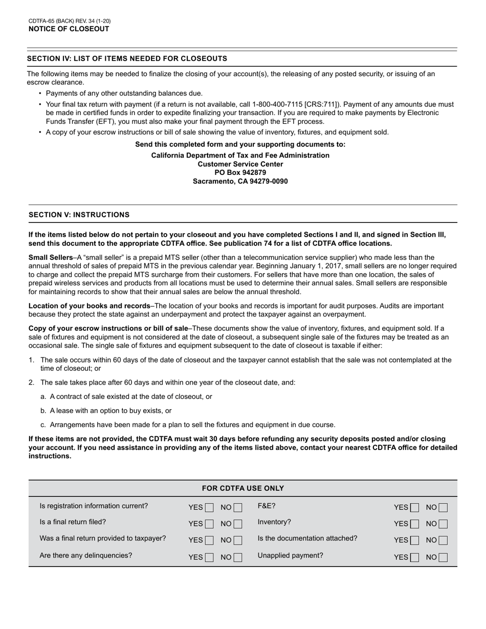 Form CDTFA-65 Notice of Closeout - California, Page 10