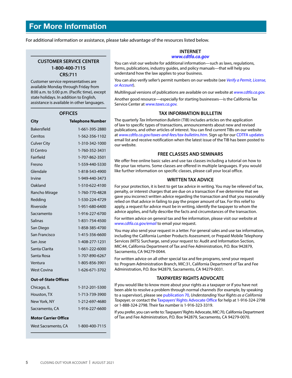 Form CDTFA-65 Notice of Closeout - California, Page 7