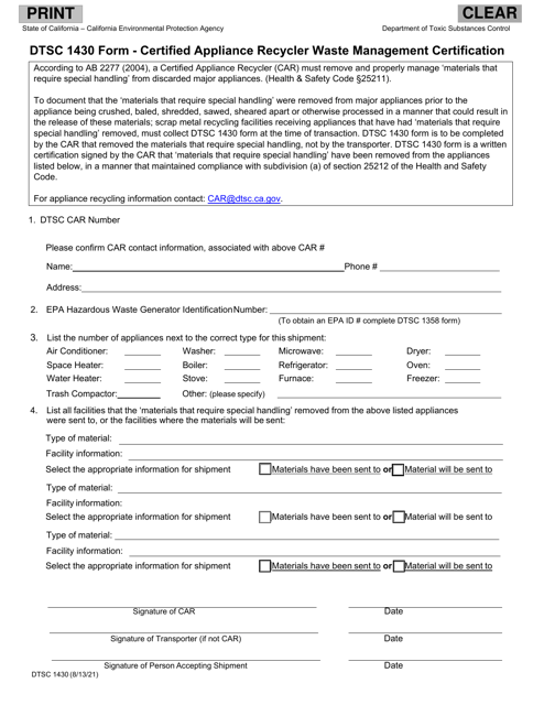 DTSC Form 1430 Printable Pdf