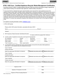 DTSC Form 1430 &quot;Certified Appliance Recycler Waste Management Certification&quot; - California