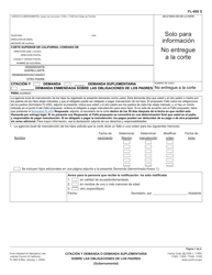 Formulario FL-600 Citacion Y Demanda O Demanda Suplementa Sobre Las Obligaciones De Los Padre (Gubernamental) - California (Spanish)