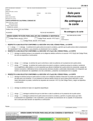 Formulario CR-188 &quot;Orden Sobre Peticion Para Anular Una Condena O Sentencia&quot; - California (Spanish)