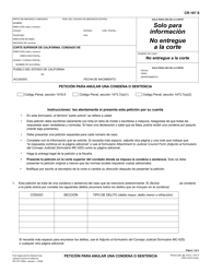 Document preview: Formulario CR-187 Peticion Para Anular Una Condena O Sentencia - California (Spanish)