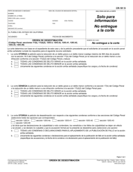 Document preview: Formulario CR-181 Orden De Desestimacion - California (Spanish)