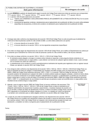 Formulario CR-181 Orden De Desestimacion - California (Spanish), Page 2