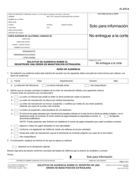Document preview: Formulario FL-575 Solicitud De Audiencia Sobre El Registrode Una Orden De Manutencion Extranjera - California (Spanish)