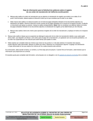 Formulario FL-445 Solicitud De Audiencia Sobre El Registro De Una Orden De Manutencion De California - California (Spanish), Page 3