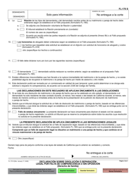 Formulario FL-170 &quot;Declaracion Sobre Disolucion O Separacion Legal Por Falta De Comparecencia O Sin Oposicion (Derecho De Familia)&quot; - California (Spanish), Page 3