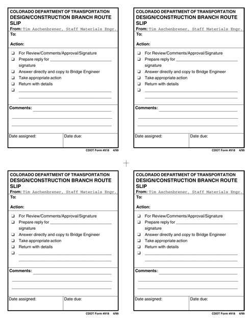 CDOT Form 918  Printable Pdf