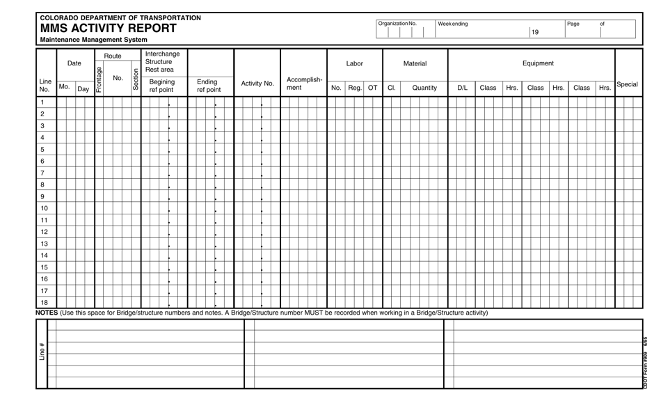CDOT Form 909 Mms Activity Report - Colorado, Page 1