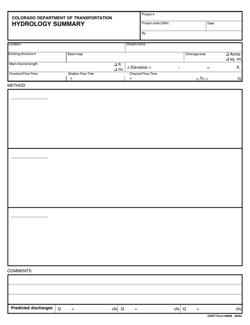 CDOT Form 0926  Printable Pdf