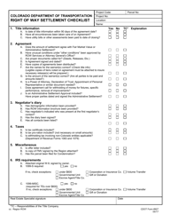 Document preview: CDOT Form 927 Right of Way Settlement Checklist - Colorado