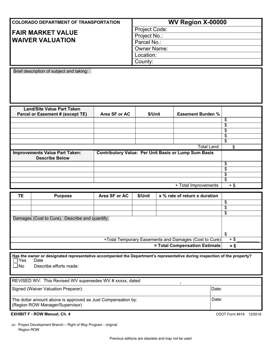 CDOT Form 919 Fill Out, Sign Online and Download Fillable PDF