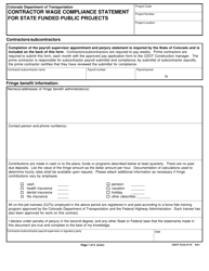 Document preview: CDOT Form 119 Contractor Wage Compliance Statement for State Funded Public Projects - Colorado
