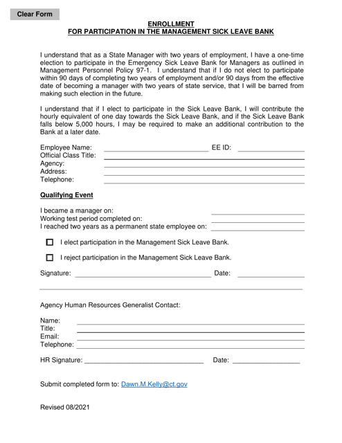 Enrollment for Participation in the Management Sick Leave Bank - Connecticut Download Pdf