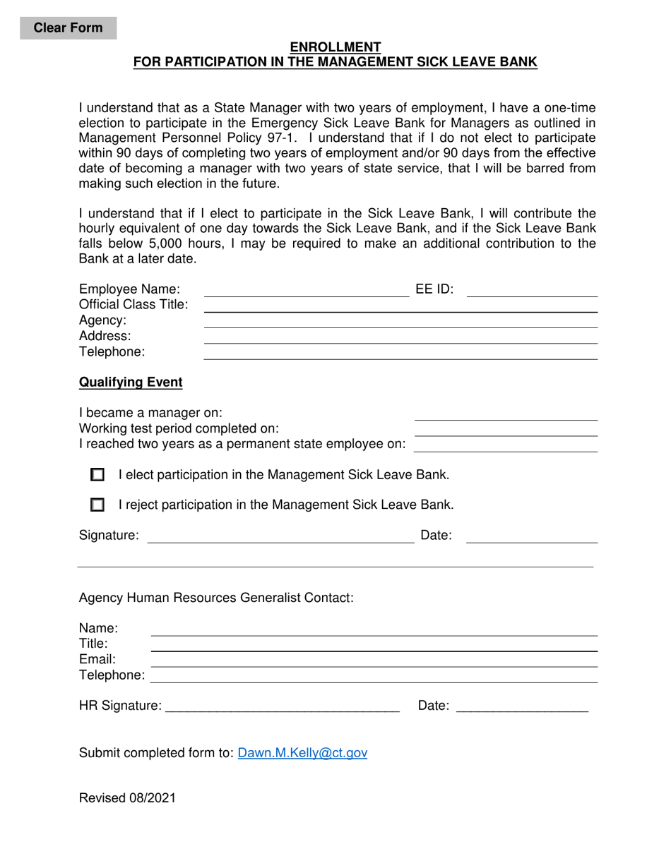 Enrollment for Participation in the Management Sick Leave Bank - Connecticut, Page 1