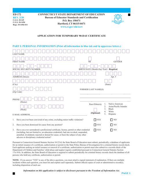 Form ED172  Printable Pdf