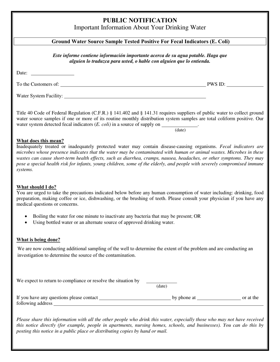 Certification of Compliance Public Notification - Ground Water Source Sample Positive for Fecal Indicators (E.coli) - Connecticut, Page 2