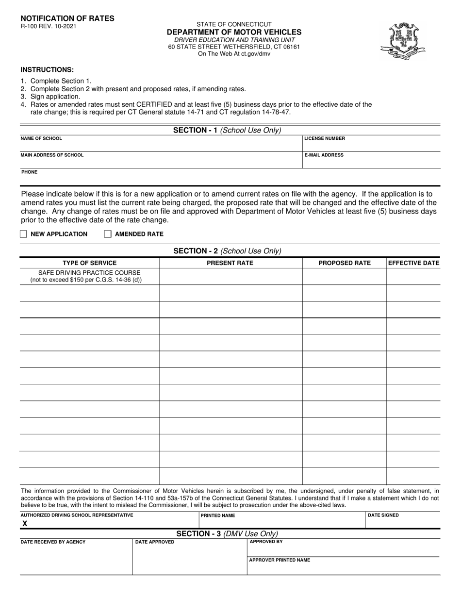 Form R-100 Notification of Rates - Connecticut, Page 1