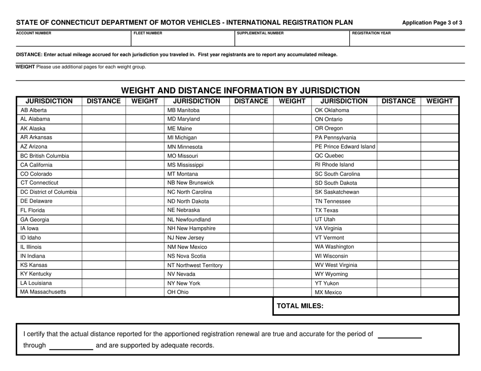 Form IRP-31 Schedule A / E International Registration Plan Application - Connecticut, Page 3