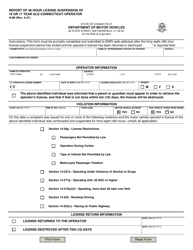 Form A-88 &quot;Report of 48 Hour License Suspension of 16 or 17 Year Old Connecticut Operator&quot; - Connecticut