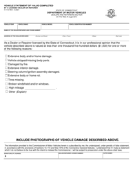Document preview: Form H-116 Vehicle Statement of Value Completed by a Licensed Dealer or Repairer - Connecticut