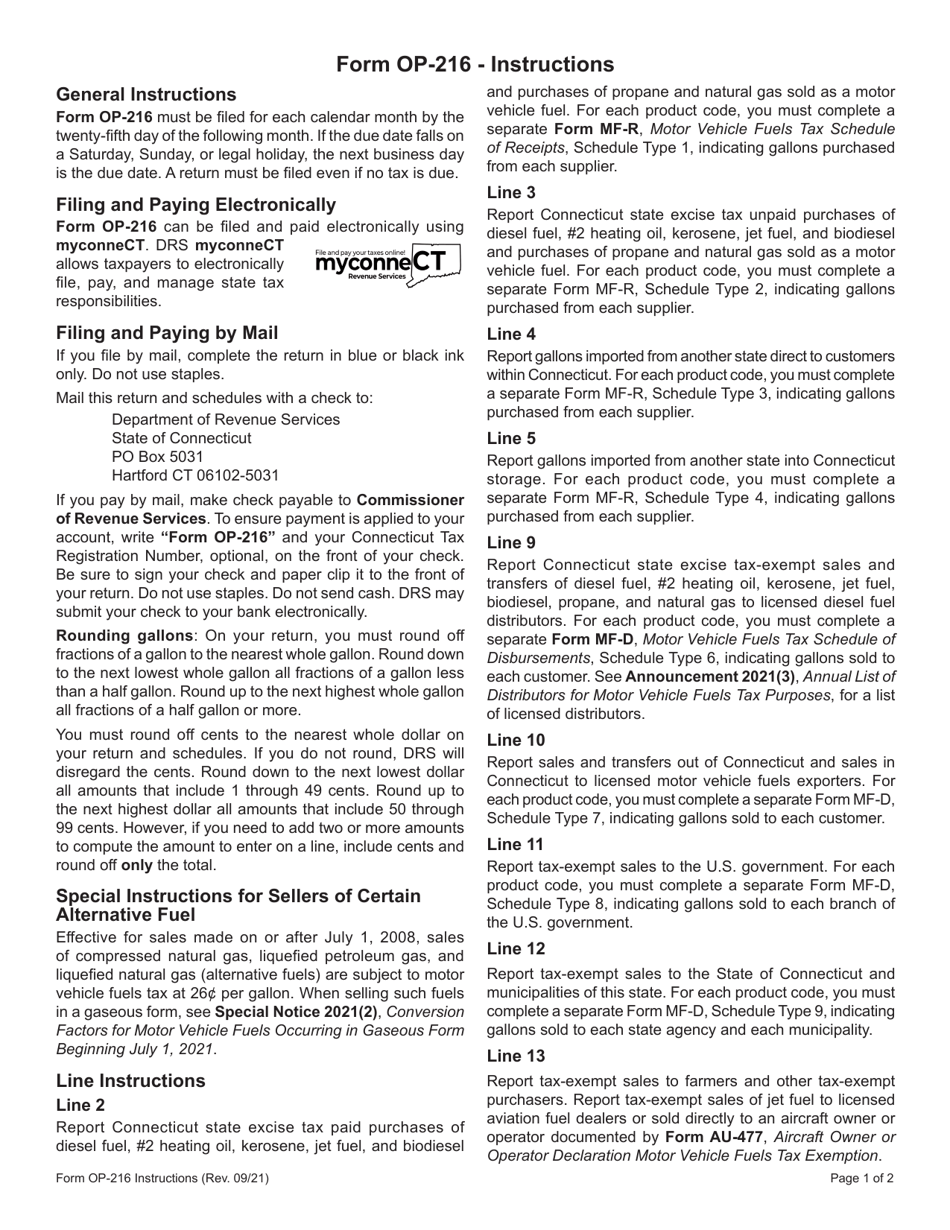 Form OP-216 Special Fuel Tax Return - Connecticut, Page 3